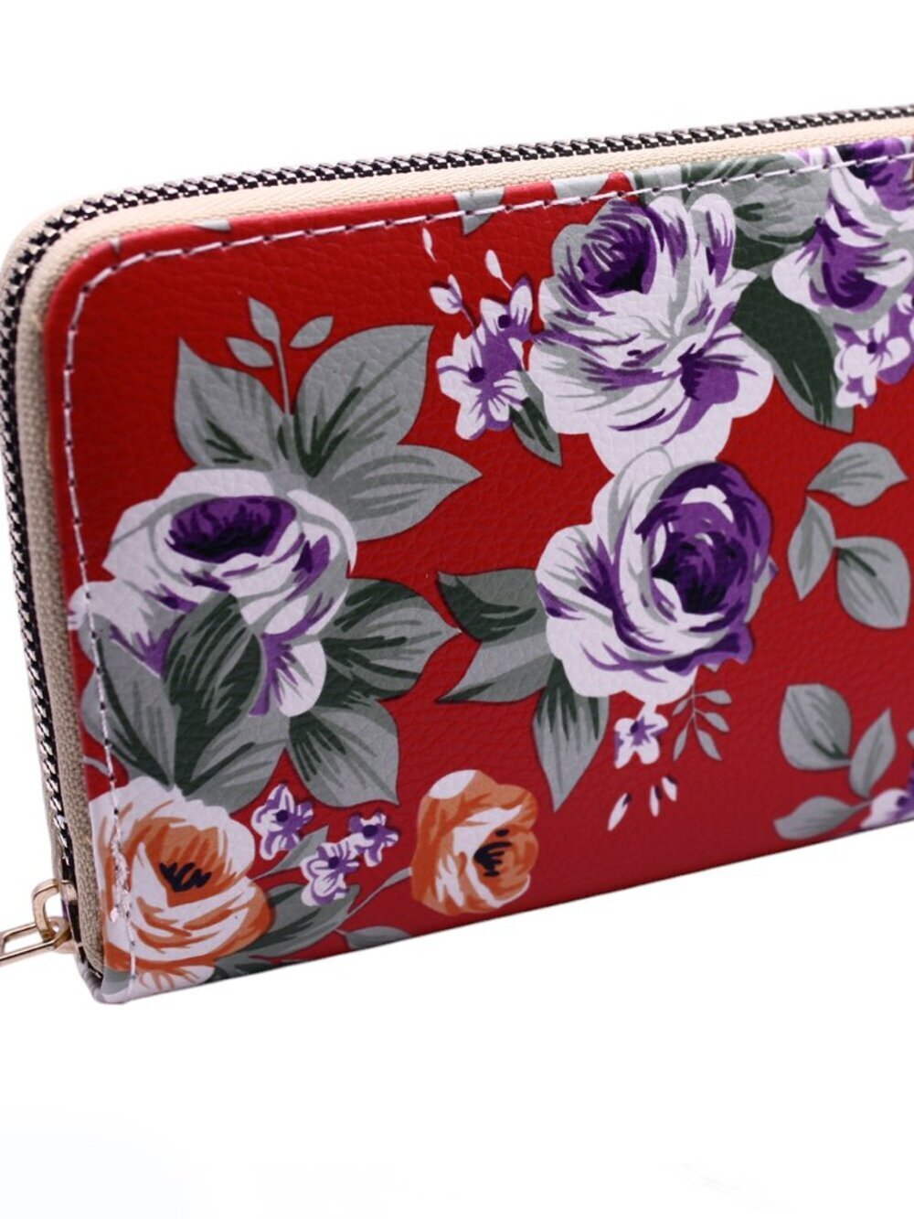 Red Rose Floral Print Zip Wallet Clutch Easy to Hold and Carry 8 x4" - Hey Viv - Picture 5 of 7